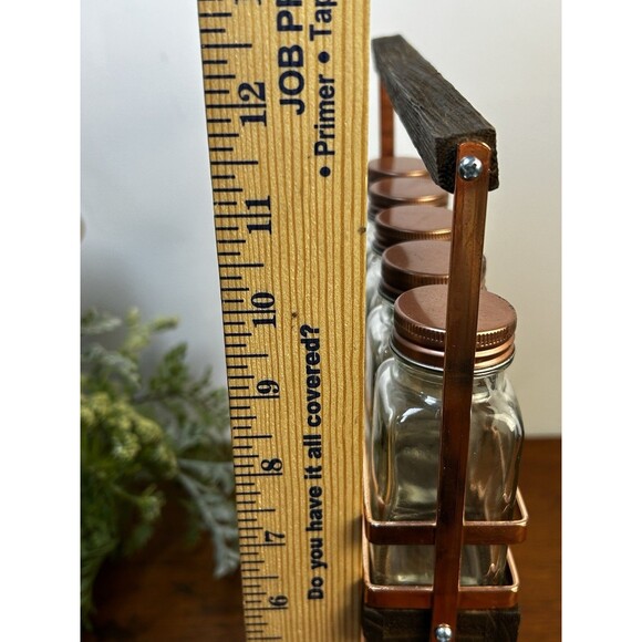 Vintage-esque Copper & Wood Spice Rack Urban Gourmet 10 Glass Jars - Picture 11 of 11